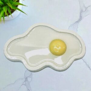 Sunny Side Up Egg Trinket Dish - Handmade - White & Yellow